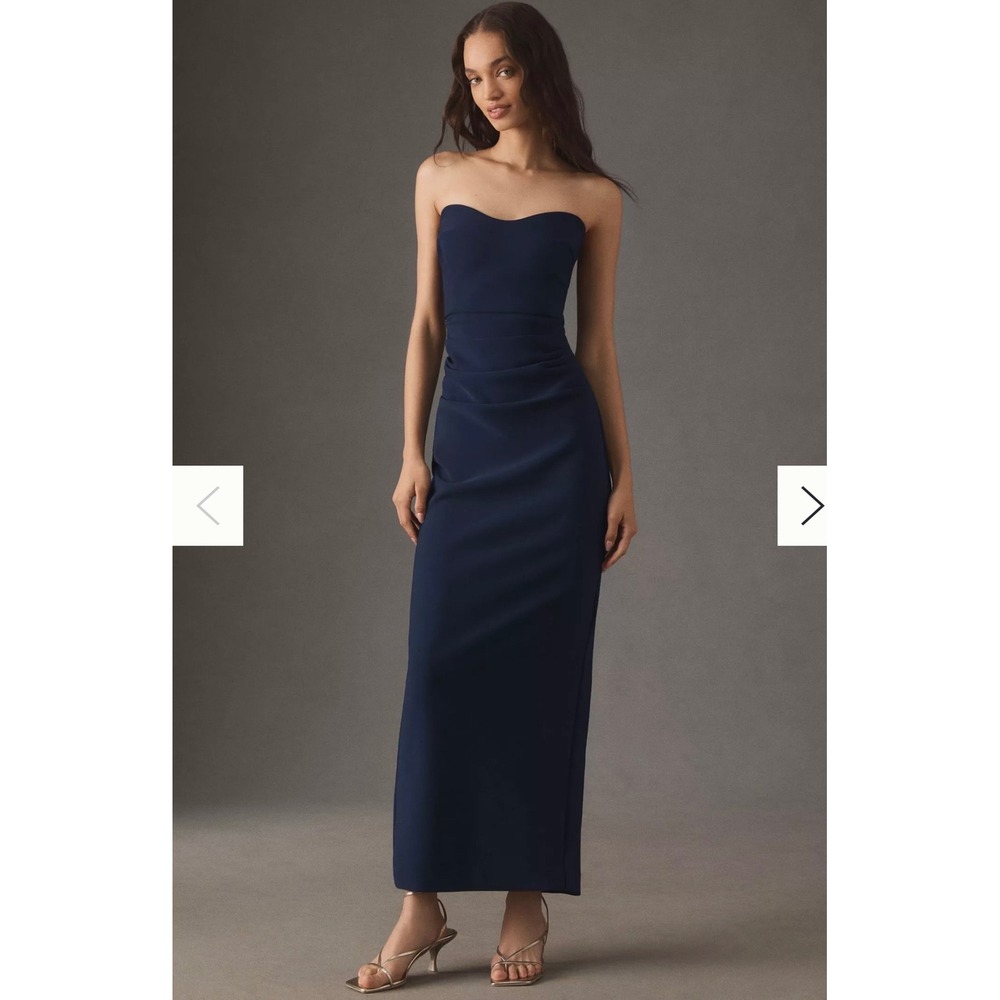 BHLDN Pippa Strapless Sweetheart Crepe Maxi Dress Women Navy Blue Small Anthro